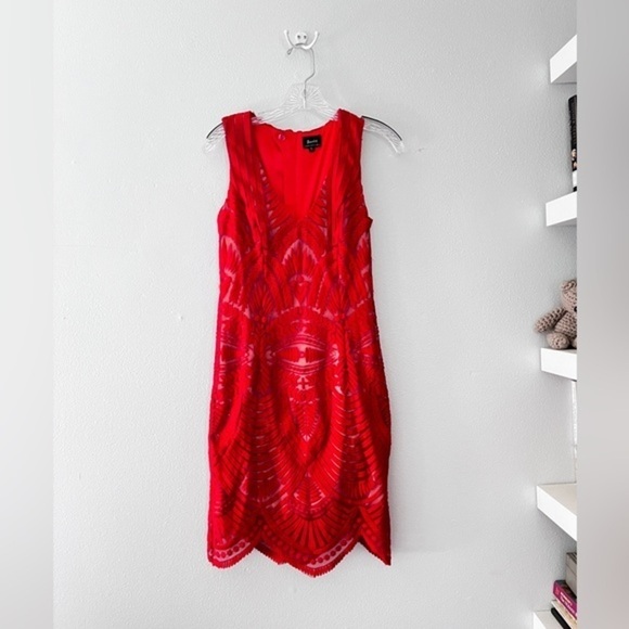 Bardot Red Lace Overlay Dress Size 4 - Picture 2 of 13